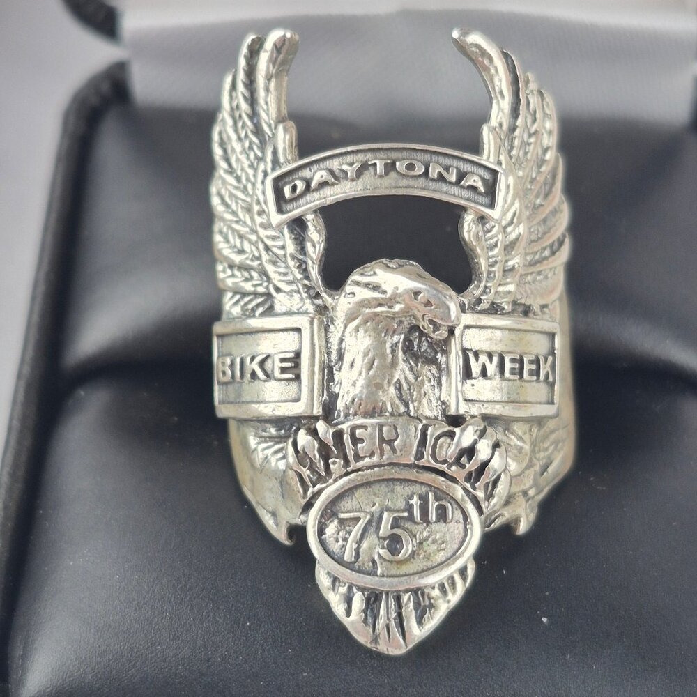 Daytona Bike Week 75th Anniversary Sterling Silver Ring with Eagle